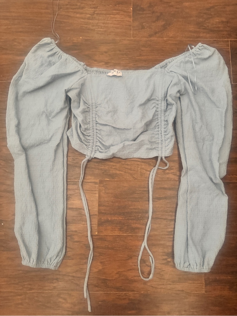 Light Blue Off-Shoulder Drawstring Crop Top